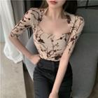 Short-sleeve Floral Print T-shirt Floral Print - Brown - One Size