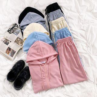Long-sleeve Plain Zip Hoodie / Plain Jogger Sweatpants