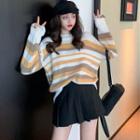 Striped Sweater / Pleated Mini Skirt