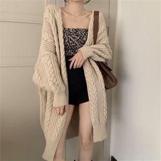 Open-front Cable Knit Cardigan Almond - One Size