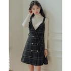 Plaid A-line Dress / Mock Neck Knit Top / Set