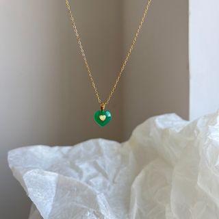 Heart Necklace L371 - 1 Pc - Gold & Green - One Size