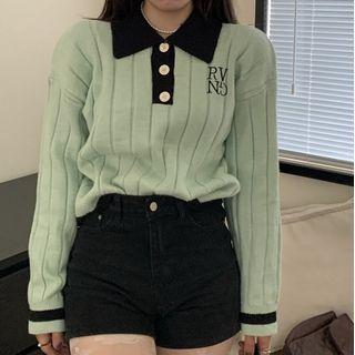 Long-sleeve Lettering Polo Sweater