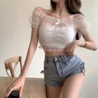 Lace Trim Cropped Camisole Top / Off-shoulder Mesh Top