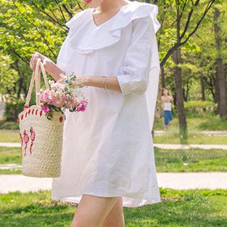 Frilled-trim A-line Dress With Belt