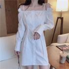 Cold-shoulder Mini A-line Dress White - One Size