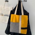 Striped Panel Canvas Tote Bag Stripe - Yellow - One Size