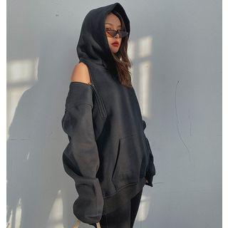 Zipper-shoulder Loose-fit Hoodie