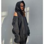 Zipper-shoulder Loose-fit Hoodie