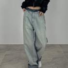 Two-tone Washed Wide Leg Jeans