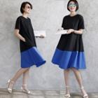 Round-neck Color-block A-line Dress