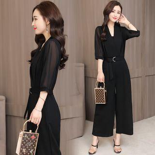 Elbow-sleeve V-neck Jumpsuit