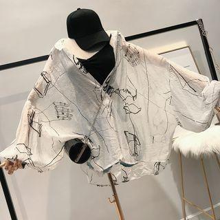 Oversized Printed Shirt White - One Size