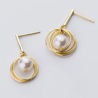 925 Sterling Silver Faux Pearl Multi Hoop Earring
