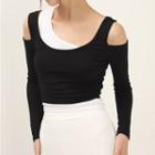 Two-tone Off-shoulder Long Sleeve Top