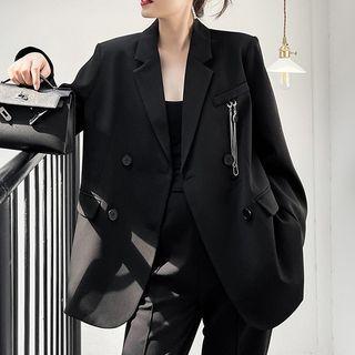 Set: Double-breasted Blazer + Chained Brooch