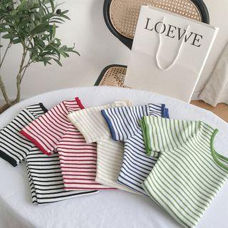 Contrast Trim Striped Short-sleeve T-shirt