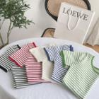 Contrast Trim Striped Short-sleeve T-shirt