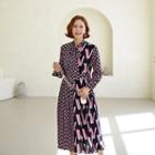 Tie-neck Geo Long Shirtdress