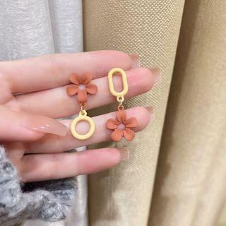 Asymmetrical Floral Drop Earring 1 Pair - Pink & Yellow - One Size