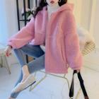 Hooded Loose-fit Plain Fleece Jacket