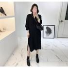 Notched-lapel Pocket-side Long Shirtdress