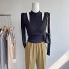 Mock-neck Plain Off Shoulder Cropped Top