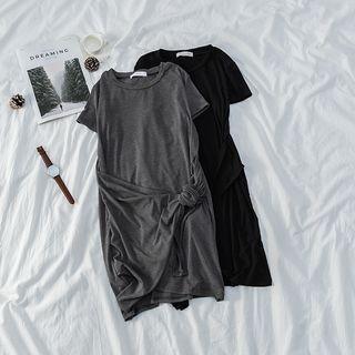 Plain Tie-front Short-sleeve Dress