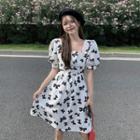 Square-neck Bow Short-sleeve Dress