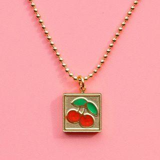 Cherry Pendant Stainless Steel Necklace Necklace - Cherry - Green & Red & Gold - One Size