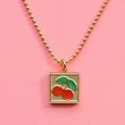 Cherry Pendant Stainless Steel Necklace Necklace - Cherry - Green & Red & Gold - One Size