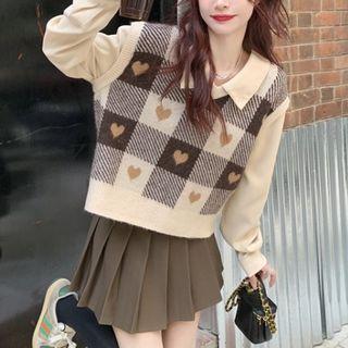 Mock Two-piece Checker Print Blouse