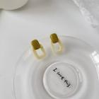 Sterling Silver Rectangle Stud Earring 1 Pair - Milky White & Green - One Size