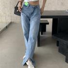 Irregular Slit-hem Jeans