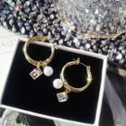 Caged Rhinestone Faux Pearl Hoop Earring As Shown In Figure - One Size