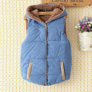 Snap-buttoned Padded Vest / Hooded Zip-up Coat