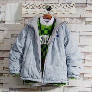 Star Print Fleece-lined Hooded Zip Jacket