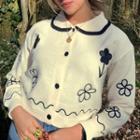 Peter Pan Collar Cardigan With Flower Embroidery