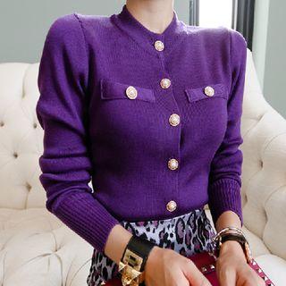 Faux Pearl Band Collar Cardigan