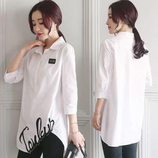 3/4-sleeve Letter Collared Top