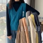 Mock-neck Long-sleeve Top / Cable-knit Vest