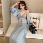 Cropped Camisole Top / Drawstring Long Skirt / Denim Jacket