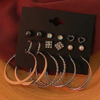 Set: Rhinestone Stud / Open Hoop Earring (assorted Designs) As Shown In Figure - 1 Pair - One Size