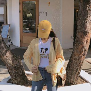 V-neck Cable-knit Boxy Cardigan