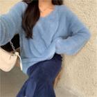 Plain Sweater / Ruffle Hem Midi A-line Skirt