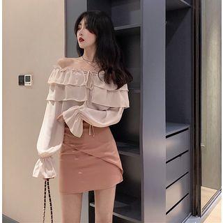 Set: Ruffled Long Sleeve Top + A-line Skirt