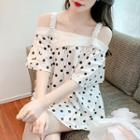 Short-sleeve Cold Shoulder Dotted Blouse