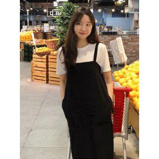 Linen Blend Long Suspender Dress