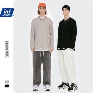 Distressed Long-sleevee Loose T-shirt