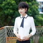 Contrast Trim Blouse With Tie